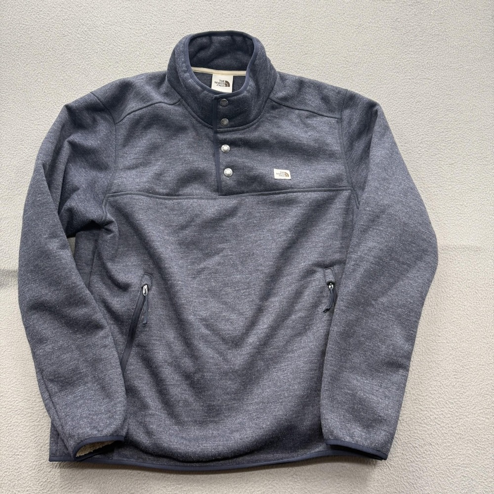 The North Face Jacket Mens Large Blue Fleece Snap Pullover Zip Pockets Outdoor